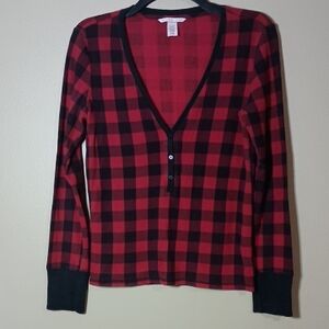 Victoria's Secret Red and Black Checkered V-Neck Thermal